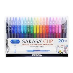 Zebra Sarasa Clip Retractable Gel Pens, Fine Point, Assorted Inks, 20/Pack (47220)