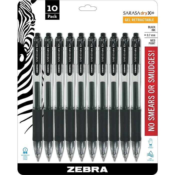 Zebra Sarasa Dry X20 Gel Retractable Pens, Medium Point, Black Ink, 10/Pack (46871) 3 Zebra Sarasa Dry X20 Gel Retractable Pens, Medium Point, Black Ink, 10/Pack (46871)
